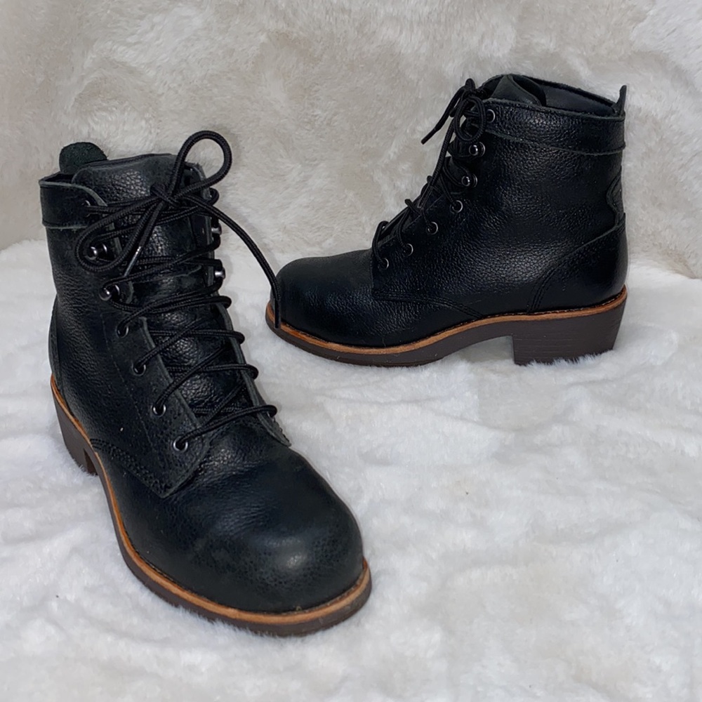Worx Red Wing Safety Leather Steel Toe Boots  Womens Size 6M Black 5126